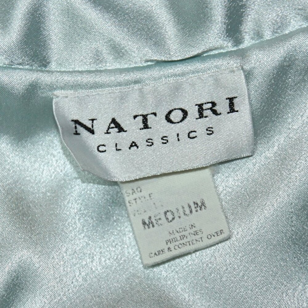 Vintage Natori Satin Floral Embroidered Full Length Winter Robe Lounge Blue M - Picture 14 of 14